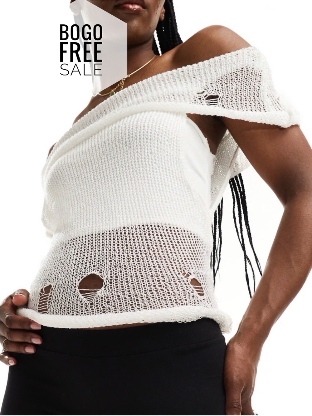 Asos Collusion White Off-Shoulder Knit Sweater Top